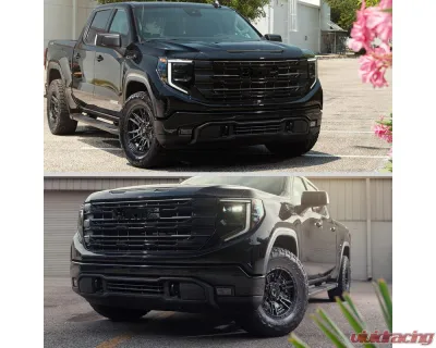 Spec-D Glossy Black SLE Style Front Upper Mesh Hood Grille GMC Sierra 1500 2022-2025 - HG-GMC2215JM-JB