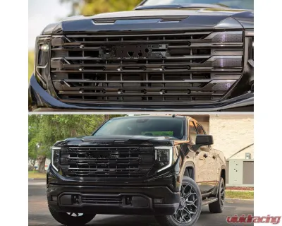 Spec-D Glossy Black SLE Style Front Upper Mesh Hood Grille GMC Sierra 1500 2022-2025 - HG-GMC2215JM-JB