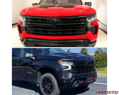 Spec-D Glossy Black Front Upper Mesh Hood Grille Chevrolet Silverado 1500 2022-2024 - HG-SIV2215JM-JB