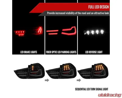 Spec-D Red LED Taillights (Glossy Black Housing/Clear Lens) BMW E90 3-Series 2009-2011 - LT-E9009BBLED-SQ-TM