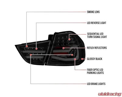 Spec-D Red LED Taillights (Glossy Black Housing/Clear Lens) BMW E90 3-Series 2009-2011 - LT-E9009BBLED-SQ-TM