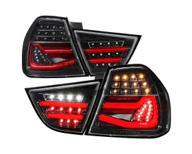 Spec-D Red LED Taillights (Jet Black Housing/Clear Lens) BMW E90 3-Series 2009-2011