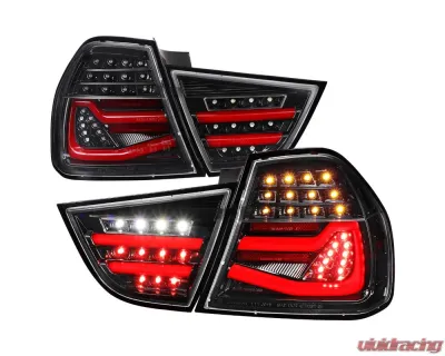 Spec-D Red LED Taillights (Jet Black Housing/Clear Lens) BMW E90 3-Series 2009-2011 - LT-E9009BKLED-SQ-TM