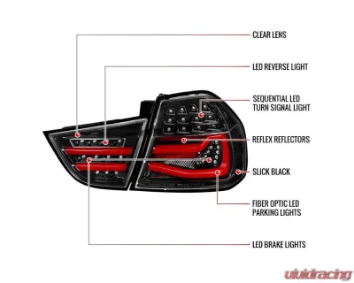 Spec-D Red LED Taillights (Jet Black Housing/Clear Lens) BMW E90 3-Series 2009-2011 - LT-E9009BKLED-SQ-TM