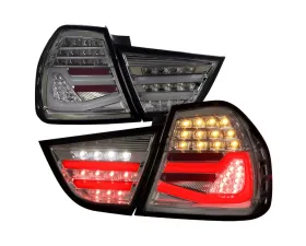 Spec-D Red LED Taillights (Chrome Housing/Smoke Lens) BMW E90 3-Series 2009-2011