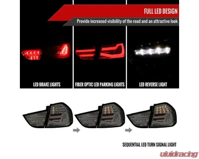 Spec-D Red LED Taillights (Chrome Housing/Smoke Lens) BMW E90 3-Series 2009-2011 - LT-E9009GLED-SQ-TM
