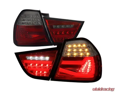 Spec-D Red LED Taillights (Chrome Housing/Red Smoke Lens) BMW E90 3-Series 2009-2011 - LT-E9009RGLED-SQ-TM