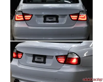 Spec-D Red LED Taillights (Chrome Housing/Red Smoke Lens) BMW E90 3-Series 2009-2011 - LT-E9009RGLED-SQ-TM
