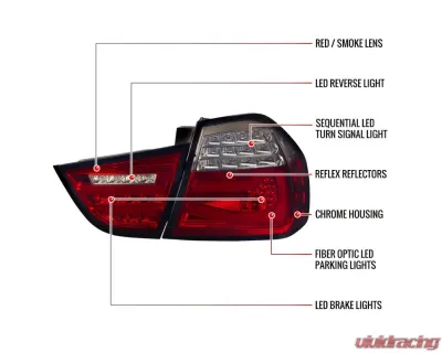 Spec-D Red LED Taillights (Chrome Housing/Red Smoke Lens) BMW E90 3-Series 2009-2011 - LT-E9009RGLED-SQ-TM
