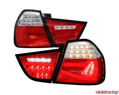 Spec-D Red LED Taillights (Chrome Housing/Red Clear Lens) BMW E90 3-Series 2009-2011 - LT-E9009RLED-SQ-TM