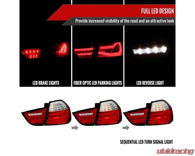 Spec-D Red LED Taillights (Chrome Housing/Red Clear Lens) BMW E90 3-Series 2009-2011 - LT-E9009RLED-SQ-TM