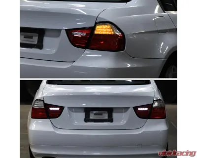 Spec-D Red LED Taillights (Chrome Housing/Red Clear Lens) BMW E90 3-Series 2009-2011 - LT-E9009RLED-SQ-TM