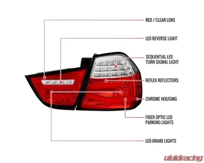 Spec-D Red LED Taillights (Chrome Housing/Red Clear Lens) BMW E90 3-Series 2009-2011 - LT-E9009RLED-SQ-TM