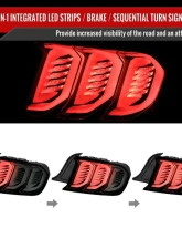 Spec-D Sequential Signal LED Taillights (Glossy Black Housing/Smoke Lens) Ford Mustang 2015-2023                                     - LT-MST15BBLED-SQ-FS - Image 2