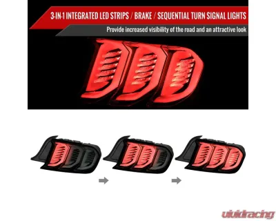 Spec-D Sequential Signal LED Taillights (Glossy Black Housing/Smoke Lens) Ford Mustang 2015-2023 - LT-MST15BBLED-SQ-FS