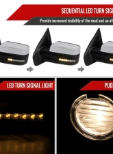 Spec-D Chrome Side Mirrors w/ LED Turn Signal & Puddle Light Ford F150 2007-2014                                     - RMV-F15007CHPLED-FS - Image 2