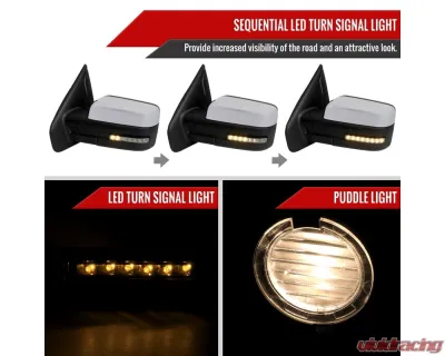 Spec-D Chrome Side Mirrors w/ LED Turn Signal & Puddle Light Ford F150 2007-2014 - RMV-F15007CHPLED-FS