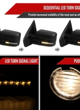 Spec-D Black Side Mirrors w/ LED Turn Signal & Puddle Light Ford F150 2007-2014                                     - RMV-F15007HPLED-FS - Image 2