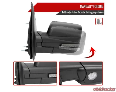 Spec-D Black Side Mirrors w/ LED Turn Signal & Puddle Light Ford F150 2007-2014 - RMV-F15007HPLED-FS
