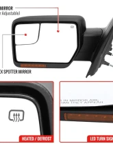 Spec-D Black Side Mirrors w/ LED Turn Signal & Puddle Light Ford F150 2007-2014                                     - RMV-F15007HPLED-FS - Image 4