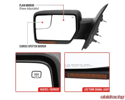 Spec-D Black Side Mirrors w/ LED Turn Signal & Puddle Light Ford F150 2007-2014 - RMV-F15007HPLED-FS