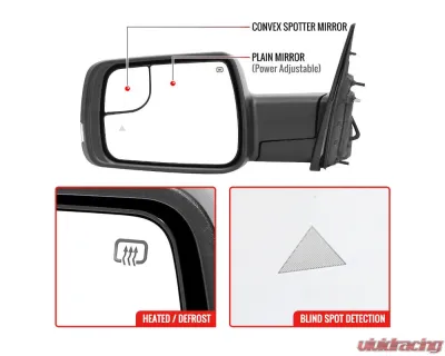 Spec-D Chrome Manual-Fold Side Mirror w/ LED Puddle & Turn Signal Light - Driver Side Only Dodge Ram 1500 2019-2024 - RMV-RAM1915CHP-FS-L
