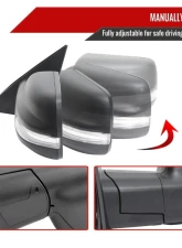 Spec-D Black Manual-Fold Side Mirror w/ LED Puddle & Turn Signal Light - Driver Side Only Dodge Ram 1500 2019-2024                                     - RMV-RAM1915HP-FS-L - Image 2
