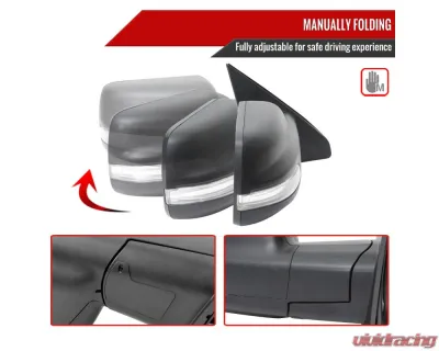 Spec-D Black Manual-Fold Side Mirror w/ LED Puddle & Turn Signal Light - Passenger Side Only Dodge Ram 1500 2019-2024 - RMV-RAM1915HP-FS-R
