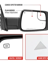 Spec-D Black Manual-Fold Side Mirror w/ LED Puddle & Turn Signal Light - Passenger Side Only Dodge Ram 1500 2019-2024                                     - RMV-RAM1915HP-FS-R - Image 5
