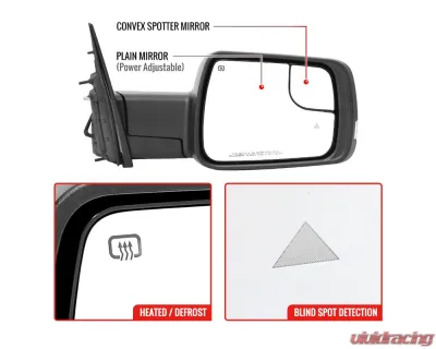 Spec-D Black Manual-Fold Side Mirror w/ LED Puddle & Turn Signal Light - Passenger Side Only Dodge Ram 1500 2019-2024 - RMV-RAM1915HP-FS-R
