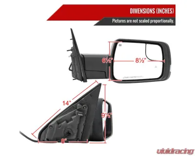 Spec-D Black Manual-Fold Side Mirror w/ LED Puddle & Turn Signal Light - Passenger Side Only Dodge Ram 1500 2019-2024 - RMV-RAM1915HP-FS-R