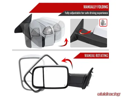Spec-D Chrome Manual-Fold Side Mirror w/ LED Puddle & Turn Signal Light - Driver Side Only Ram 2500 | 3500 2019-2022 - RMX-RAM1925CHP-FS-L