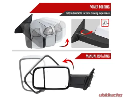 Spec-D Chrome Auto-Fold Side Mirror w/ LED Puddle & Turn Signal Light - Driver Side Only Ram 2500 | 3500 2019-2022 - RMX-RAM1925CHPATL-FS