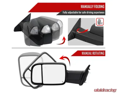 Spec-D Black Manual-Fold Side Mirror w/ LED Puddle & Turn Signal Light - Driver Side Only Ram 2500 | 3500 2019-2022 - RMX-RAM1925HP-FS-L