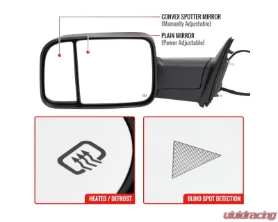 Spec-D Black Manual-Fold Side Mirror w/ LED Puddle & Turn Signal Light - Driver Side Only Ram 2500 | 3500 2019-2022 - RMX-RAM1925HP-FS-L