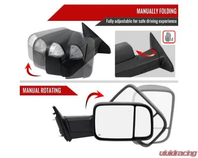 Spec-D Black Manual-Fold Side Mirror w/ LED Puddle & Turn Signal Light - Passenger Side Only Ram 2500 | 3500 2019-2022 - RMX-RAM1925HP-FS-R