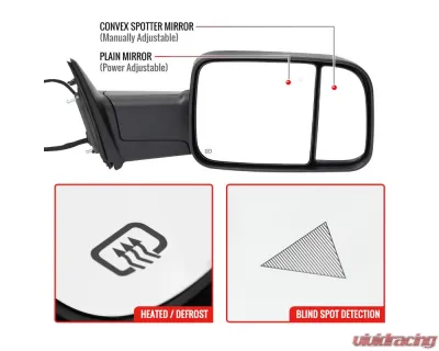 Spec-D Black Manual-Fold Side Mirror w/ LED Puddle & Turn Signal Light - Passenger Side Only Ram 2500 | 3500 2019-2022 - RMX-RAM1925HP-FS-R