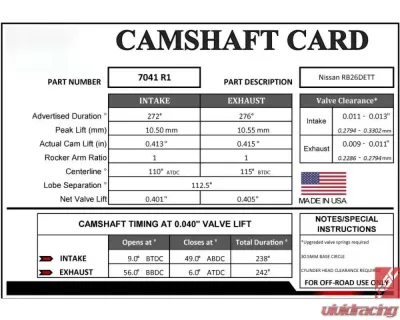 GSC P-D 272/276 Billet R1 Camshafts Nissan Skyline R32 | R33 RB26DETT - 7041R1