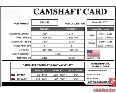 GSC P-D 268/270 Billet S1 Camshafts Nissan Skyline R32 | R33 RB26DETT - 7041S1