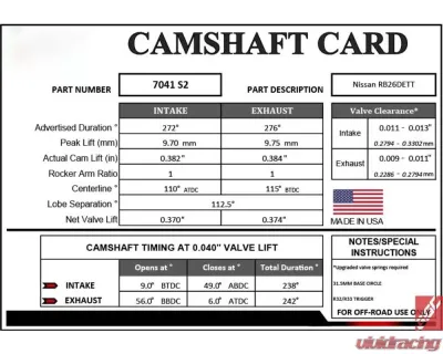 GSC P-D 272/276 Billet S2 Camshafts Nissan Skyline R32 | R33 RB26DETT - 7041S2