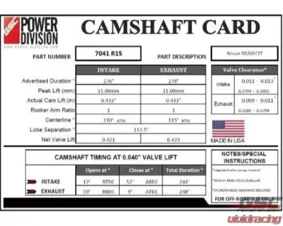 GSC Power-Division R1.5 Camshafts 276/278 Billet Nissan Skyline R32/R33 RB26DETT - 7041R15