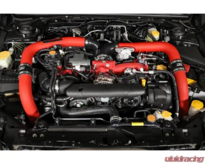 GrimmSpeed Red Piping Front Mount Black Coated Intercooler Kit Subaru STI 2015-2021 - 90258