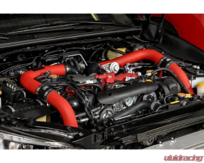 GrimmSpeed Red Piping Front Mount Black Coated Intercooler Kit Subaru STI 2015-2021 - 90258
