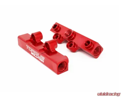 Torque Solution Red V2 Billet Aluminum Top Feed Fuel Rails Subaru WRX | STI | Legacy GT | Forester XT 2002-2021 - TS-SU-400R.2