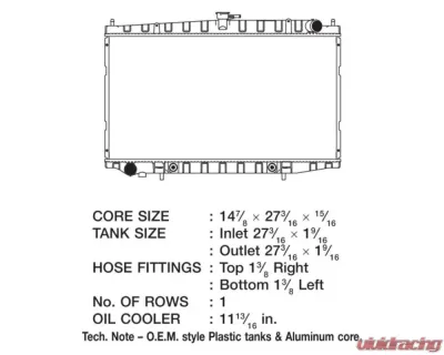 CSF Radiators OEM Plastic Radiator for Nissan Altima 1993-1999, 14 7/8" x 27 1/16" - 2651