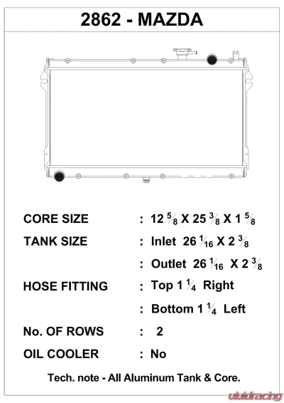 CSF Radiators Racing Aluminum Radiator for Mazda Miata 1989-1997, B-Tube Technology - 2862