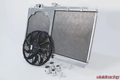 CSF Cooling - Racing & High Performance Division Mitsubishi Evo 4/5/6/7/8/9 Full Size Slim All-Aluminum Radiator w/ 12in SPAL Fan Center - 7075