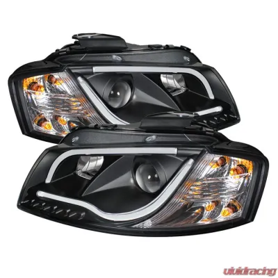 Spyder Auto Black DRL Light Tube Projector Headlights for Audi A3 1996-2008 Halogen - PRO-YD-AA306-LTDRL-BK