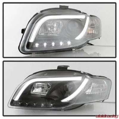 Spyder Auto Black DRL Projector Headlights for 2005-2008 Audi A4 Halogen Non-Convertible - PRO-YD-AA405-LTDRL-G2-BK