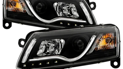 Spyder Auto Black Projector Headlights with DRL Light Tube for Audi A6 2005-2007 Halogen                                     - PRO-YD-ADA605-LTDRL-BK - Image 11